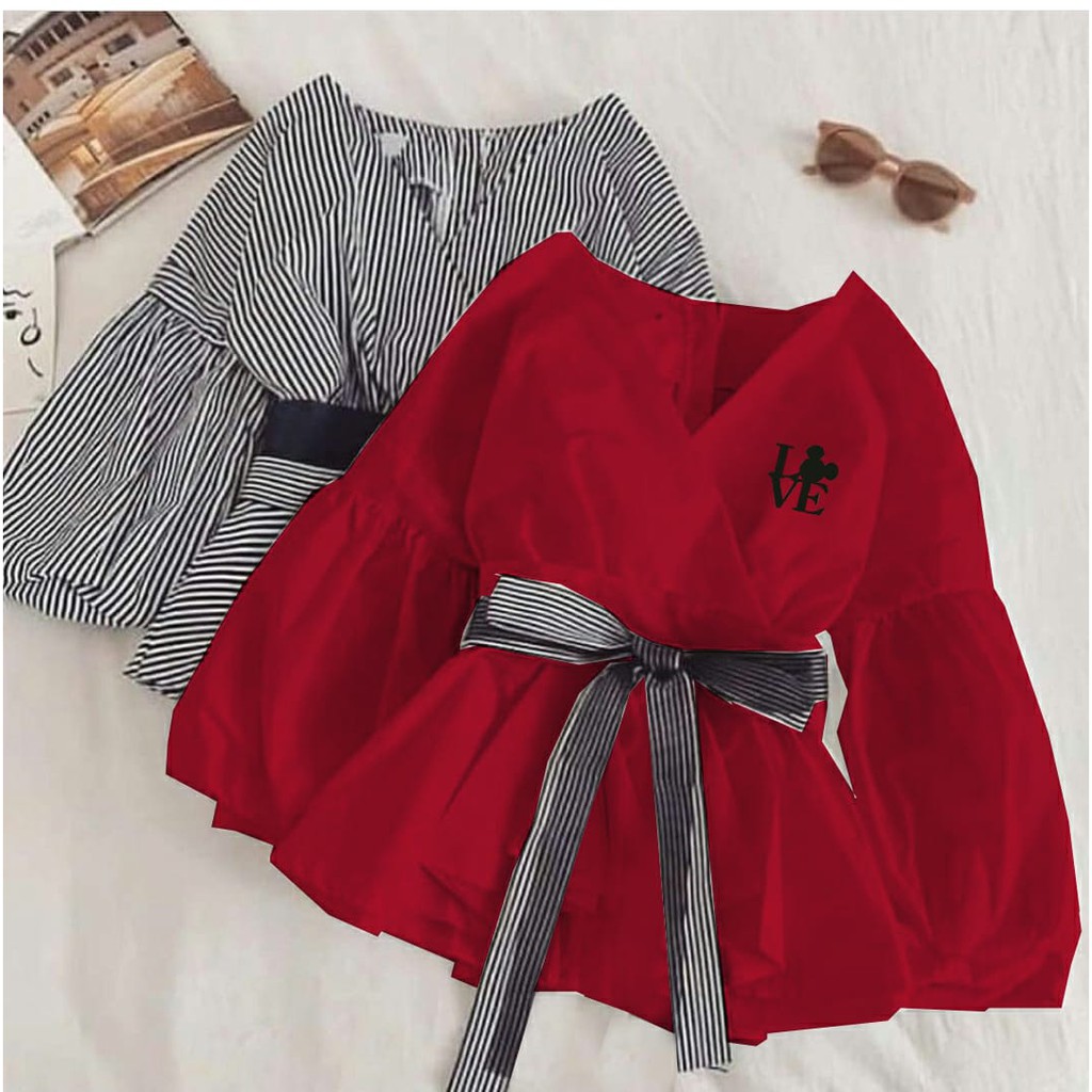 FWG - BLOUSE DAIMA / BLOUSE SALUR / BLOUSE KOREA / ATASAN TERBARU  / ATASAN WANITA-MAROON POLOS LOVE