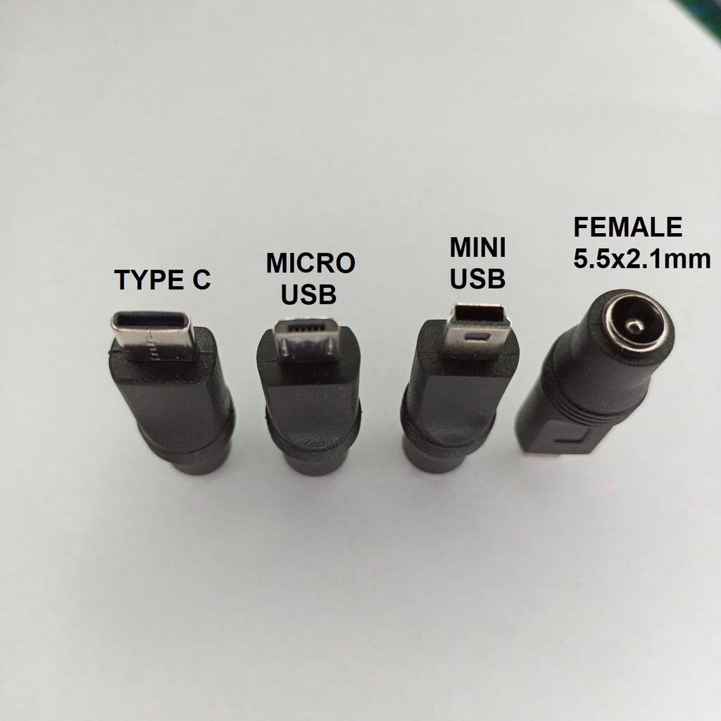 Adapter DC Jack 5.5x2.1mm Female to Micro USB Mini USB Type C
