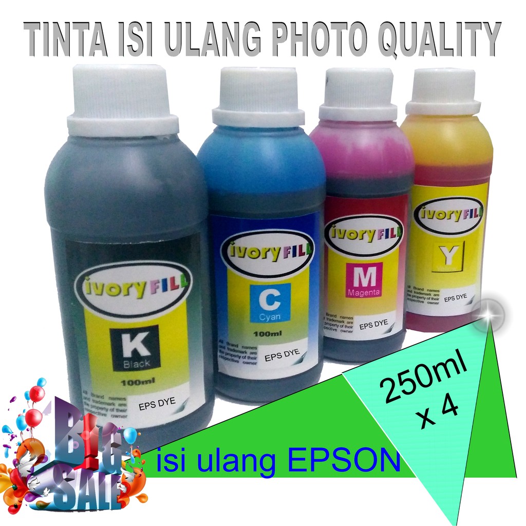 Paket TINTA 4 warna 250ml  untuk refill EPSON refill L110 L300 L210 L350 L120 L310 L220 L365