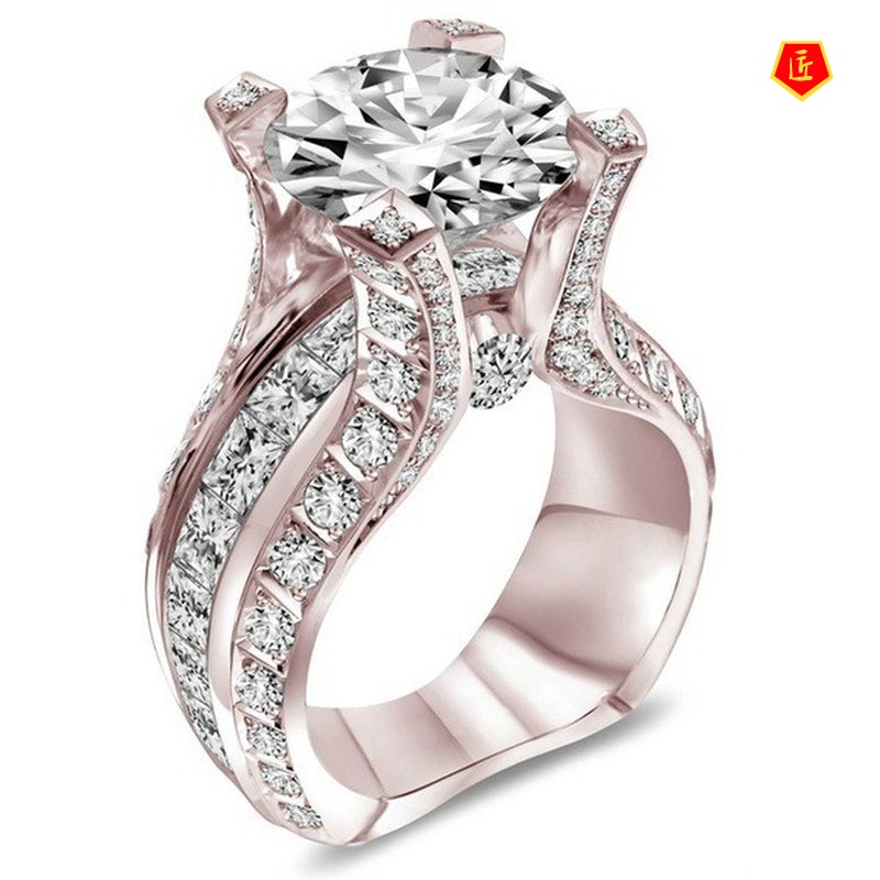 [Ready Stock]18K Rose Gold Square Diamond Ring Luxury Graceful and Fashionable