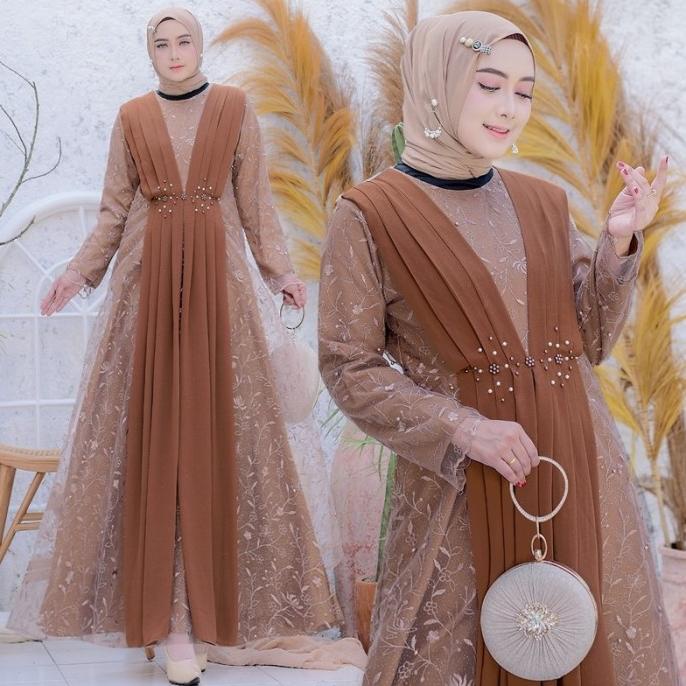 RUMAISHA BAJU MUSLIM WANITA JUMBO GAMIS FULL BRUKAT TILE REMAJA DEWASA DFHBF61662