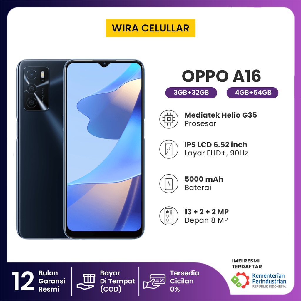 Oppo A16 3GB/32GB Smartphone Garansi Resmi Include Aksesoris HP-2
