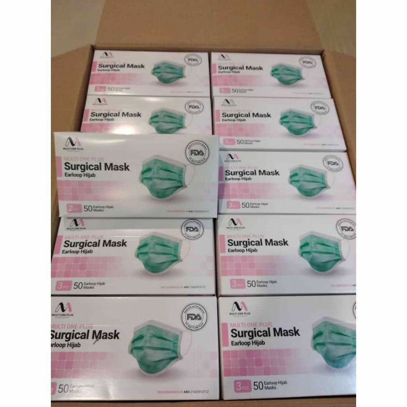 MASKER SURGICIAL MOP EARLOP DAN HEADLOP / HIJAB 3PLY READY WARNA HIJAU