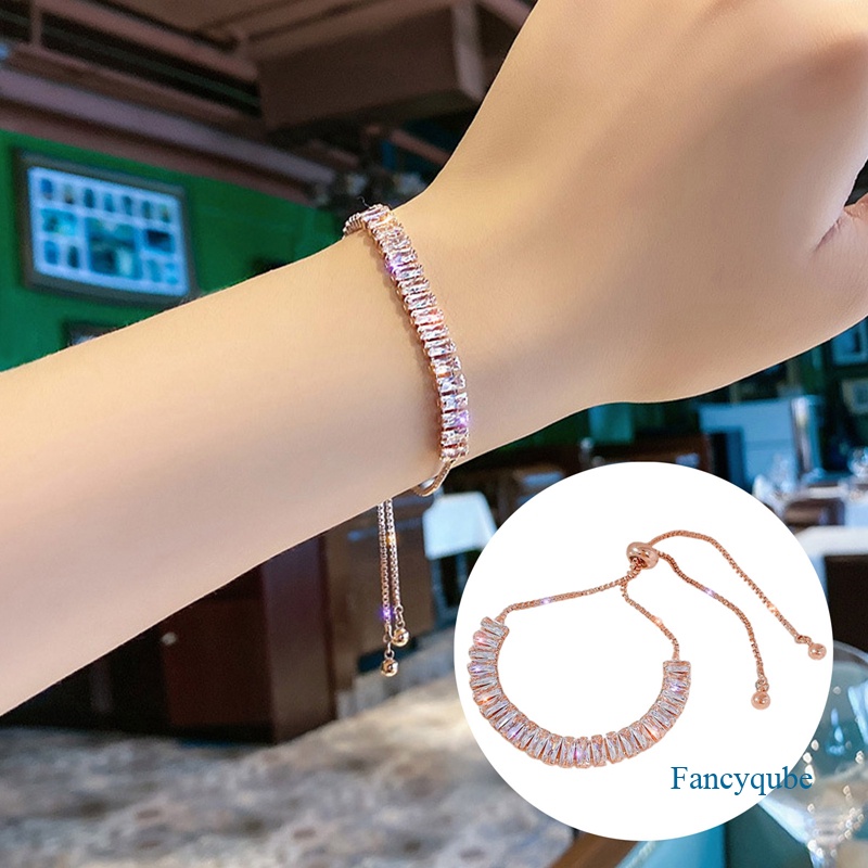 Gelang Bahan Tembaga Aksen Berlian Imitasi Adjustable Untuk Wanita