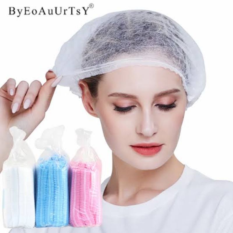 SHOWER CAP / PELINDUNG KEPALA NON WOVEN DAN PLASTIK ISI 10