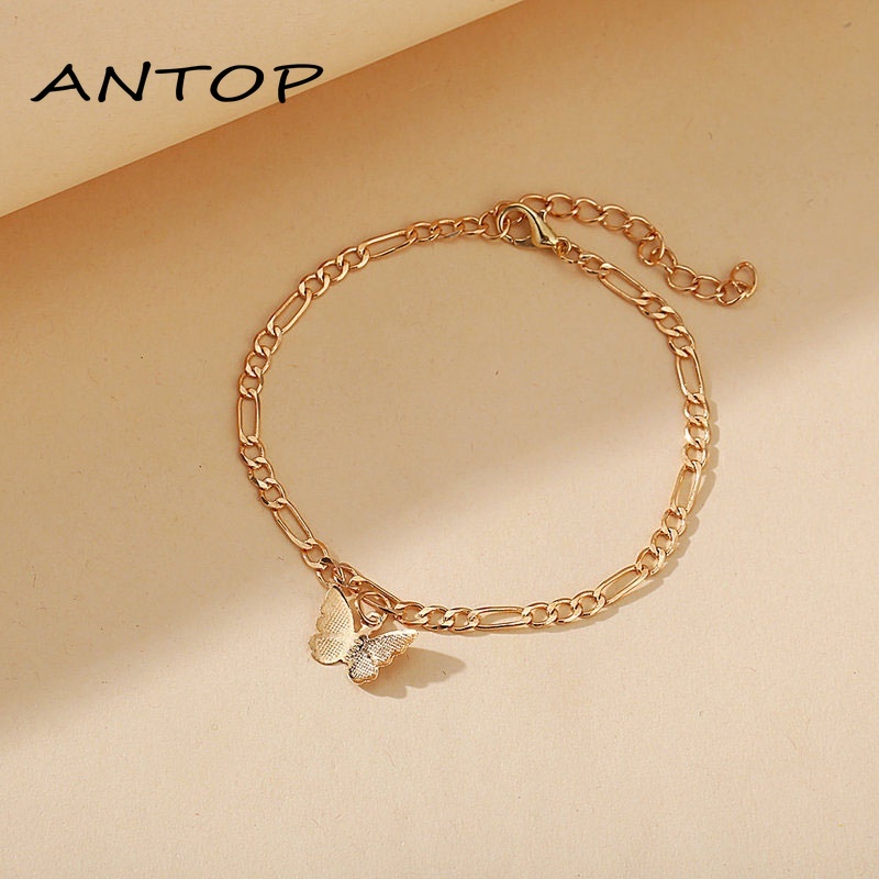 Gelang Kaki Multilayer Gaya Retro Aksen Kupu-Kupu Warna Gold Untuk ANTOP