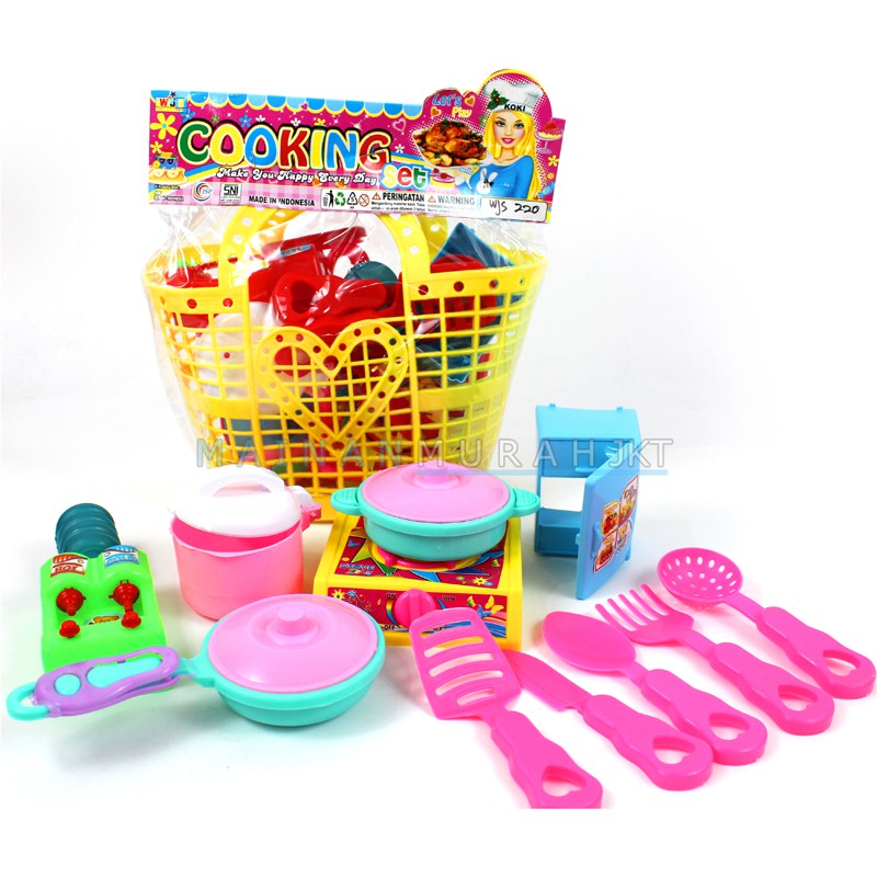 MAINANKEI MAINAN ANAK MURAH COOKING SET WJS220 KERANJANG ALAT MASAK MASAKAN KOMPLIT