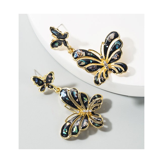 LRC Anting Tusuk Fashion Multi-layer Butterfly Alloy Oil Drop Diamond Earrings D94340