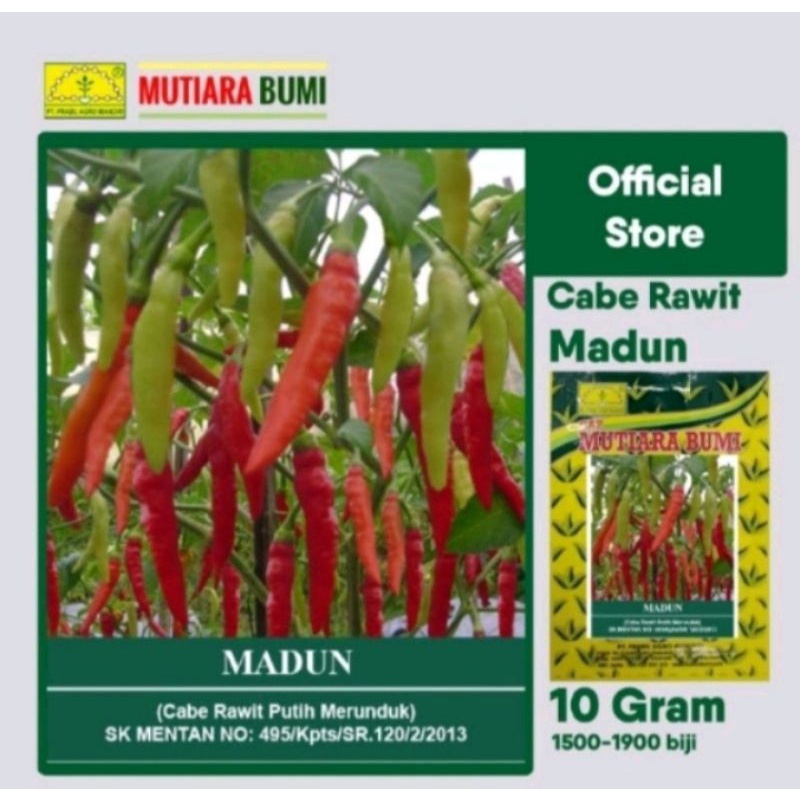 Benih cabai rawit type merunduk MADUN cabai rawit unggul cap mutiara bumi kemasan 10gram