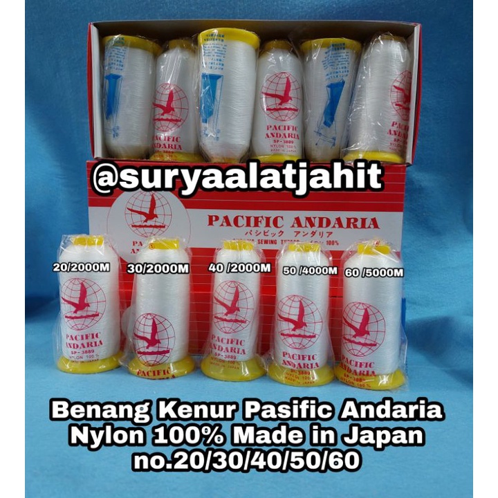 Benang Kenur no.20/30/40/50/60 Andaria Nylon 100% =rp.28.500/pcs