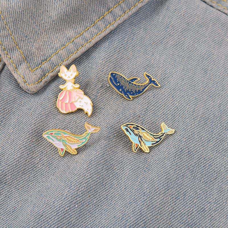 Whale Bros Pin Enamel Desain Kartun Ikan Paus Kucing Princess Untuk Hadiah