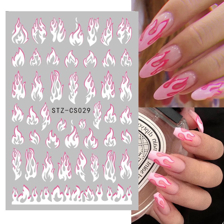 1 Lembar / Pak Stiker Kuku 3d Motif Geometri Grafiti Api Transfer Air Untuk Dekorasi Nail Art / Manicure