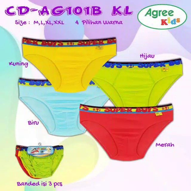 3PCS AGREE | Celana dalam Anak cowok katun tebal polos / Sempak anak Laki-laki Art AG101 KL