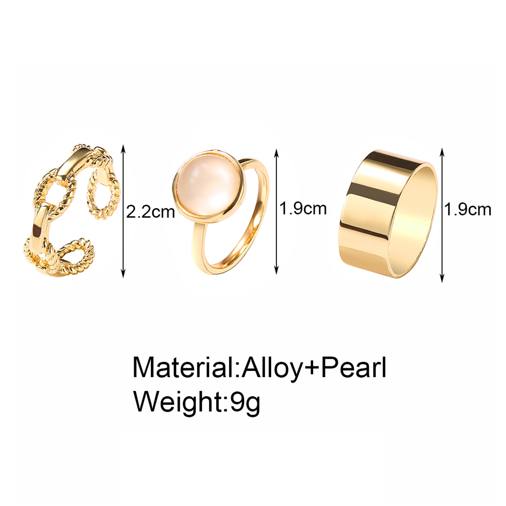 3pcs/set Korean Fashion Simple Chain Gold Rings Retro Temperament Ring Jewelry Accessories