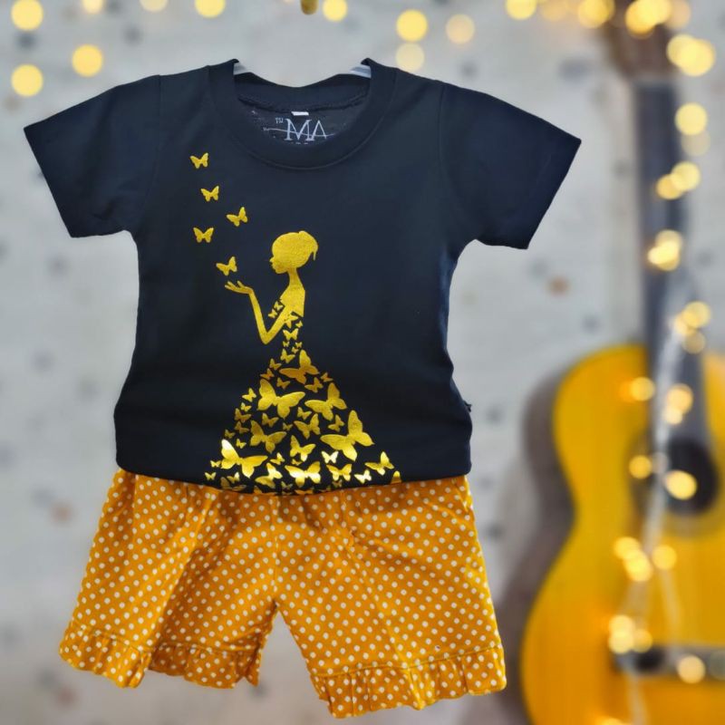 Setelan Anak Perempuan Fullprint &quot;GAUN KUPU-KUPU&quot; Size 1-5 tahun merk. AM27