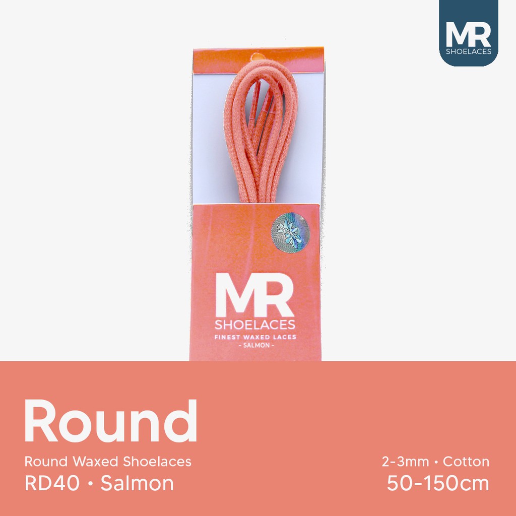 MR Shoelaces RD40 Salmon (Salem) Tali Sepatu Lilin 2-3mm Bulat Round 50cm 60cm 70cm 80cm 90cm 100cm 120cm 150cm (Waxed Laces) - Premium Shoelace