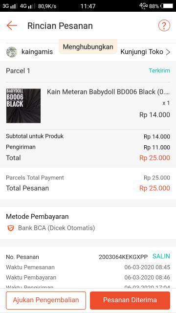 Kain Meteran Babydoll Bd006 Black (0.5m)