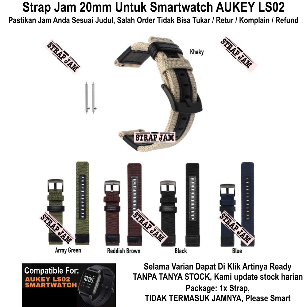 WOVEN Tali Jam Aukey LS02 LS-02 - Strap 20mm Nylon Tebal With Black Buckle