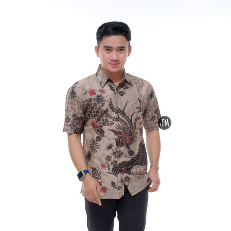 BSWART Batik HRB026 kenongo Hem Pendek anjani biru Pekalongan M L XL XXL Batik Pria MURAH Modern Grosir