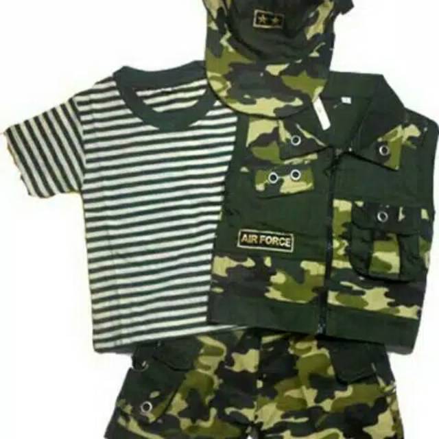 Tentara set rompi. Setelan anak army. Rompi setelan celana.Baju army anak laki-laki. Setelan topi