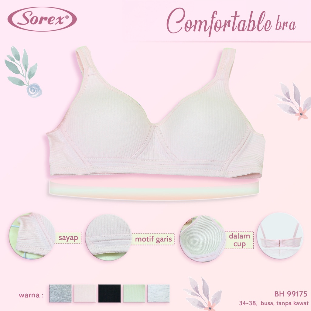 Sorex 1 pcs BH Busa Tanpa Kawat Kait 3 Setara Cup B Comfortable Bra Harian Bra 99175 - Pakaian Dalam Wanita