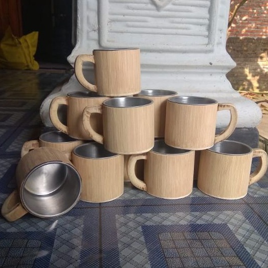 Cangkir  Mug Bambu Polos Bisa  Hadiah Hantaran Aksesories Suvenir Unik Murah-Natural