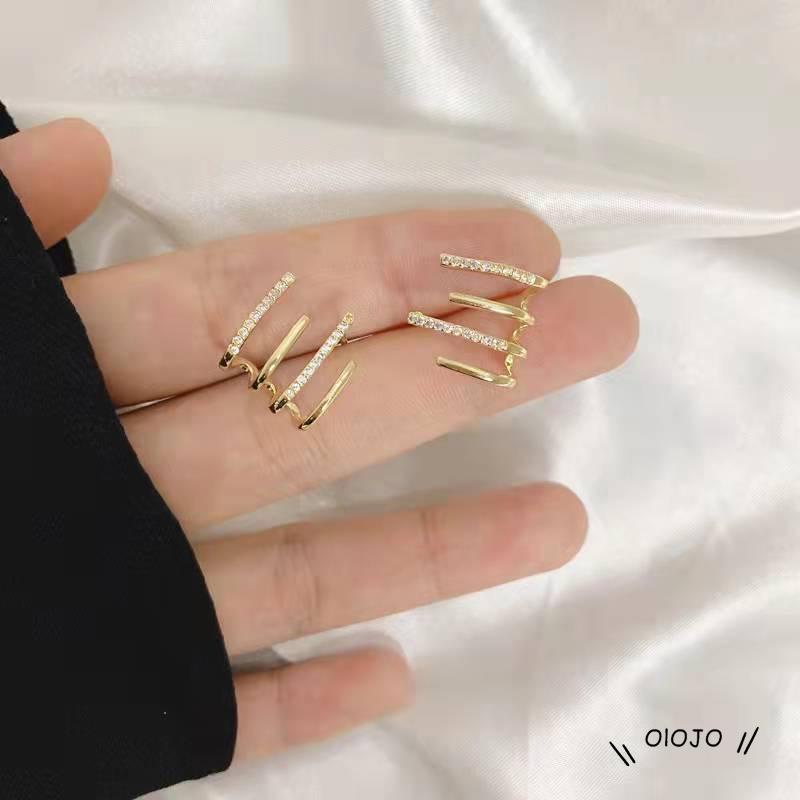 【COD】Anting Klip Bentuk Geometris Bahan Logam Aksen Berlian Untuk Wanita