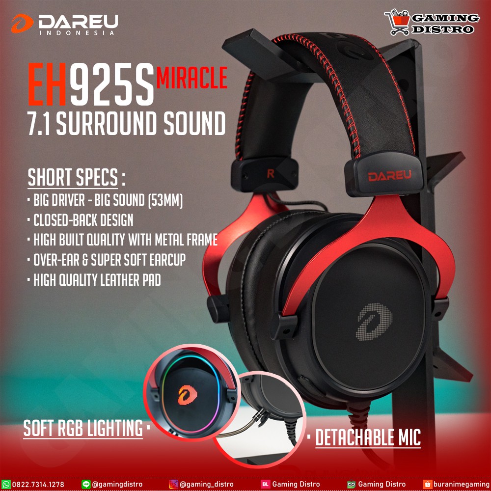 Headset Gaming Dareu Magic EH925s Red Frame RGB - Dareu EH-925s Red Frame RGB