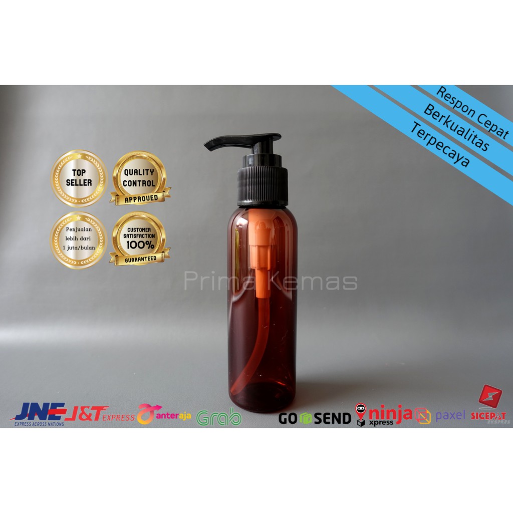 Botol Pump Lotion 100 ml - botol kosmetik 100 ml - botol skincare Pet 100 ml Coklat