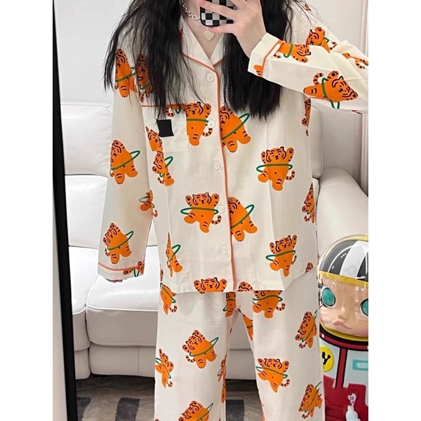 [READY STOCK] HORANGHAE TIGER PAJAMA piyama tidur lengan celana panjang kerah kpop treasure gaya model wanita korea lucu motif binatang harimau seventeen hoshi be the sun