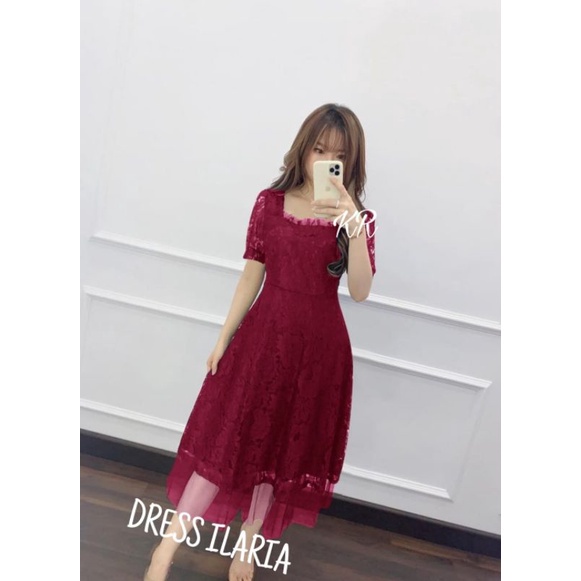 Baju Dress Pesta Natal Imlek Wanita Dewasa Murah Kekinian Terbaru 2021 2022 Midi Dress Bahan Brokat 