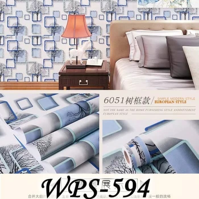 WALLPAPER STIKER DINDING RUMAH KOTAK 3D BIRU WPS594 WALPAPER WALPEPER DEKORASI RUANG TAMU KAMAR