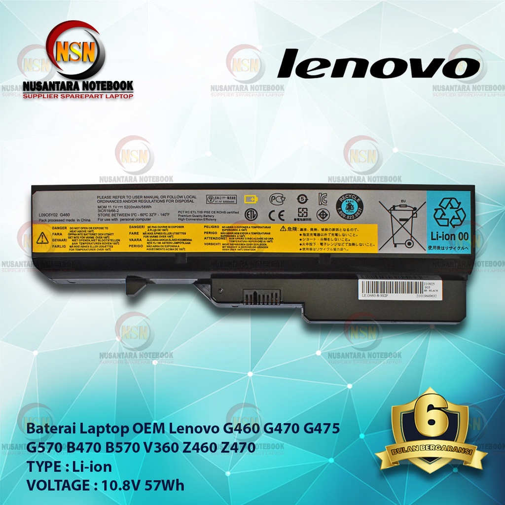 Baterai Lenovo OEM G460 G470 G475 G570 B470 B570 V360 Z460 Z470