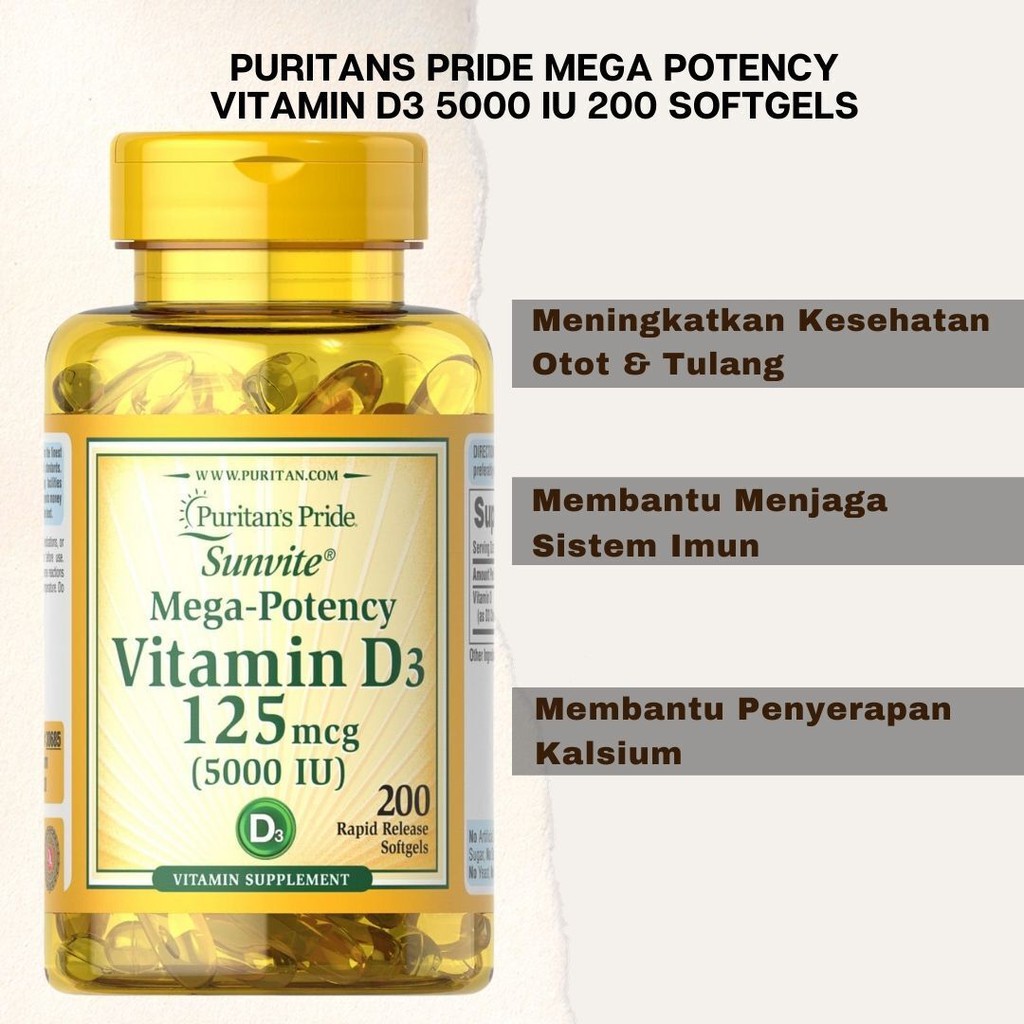 Vitamin D3 5000 IU Puritan’s Pride Mega-Potency Vitamin D3 5000 IU (200 Soft