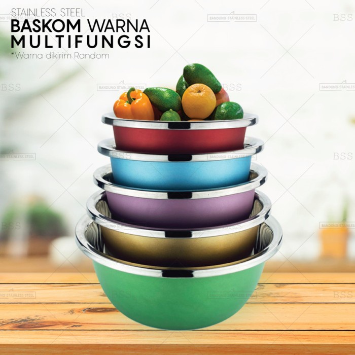 Baskom Besar Warna 36cm Random Multi Fungsi Cuci Sayur Wadah Makanan Mixing Adonan Stainless