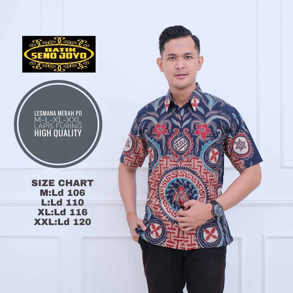 Batik pria lengan pendek warna navy Ready Size M-XXL / batik pendek pria warna navy motif keren / kemeja batik pendek terbaru 2022 / batik cowok keren / batik pesta lengan pendek warna navy / batik pendek LESMANA NAVY