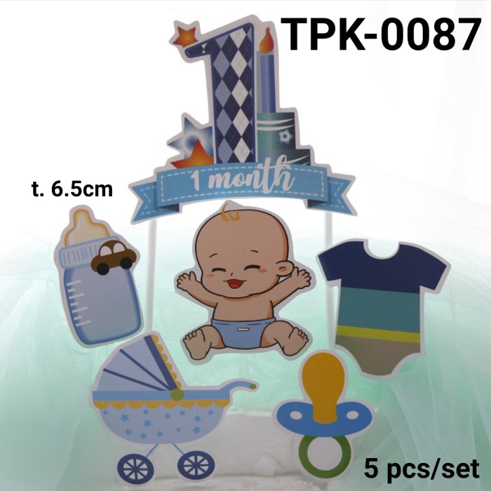 

TPK-0087 CAKE TOPPER HIASAN KUE KERTAS BABY BOY ONE MONTH MANYUE BIRU BEST SELLER