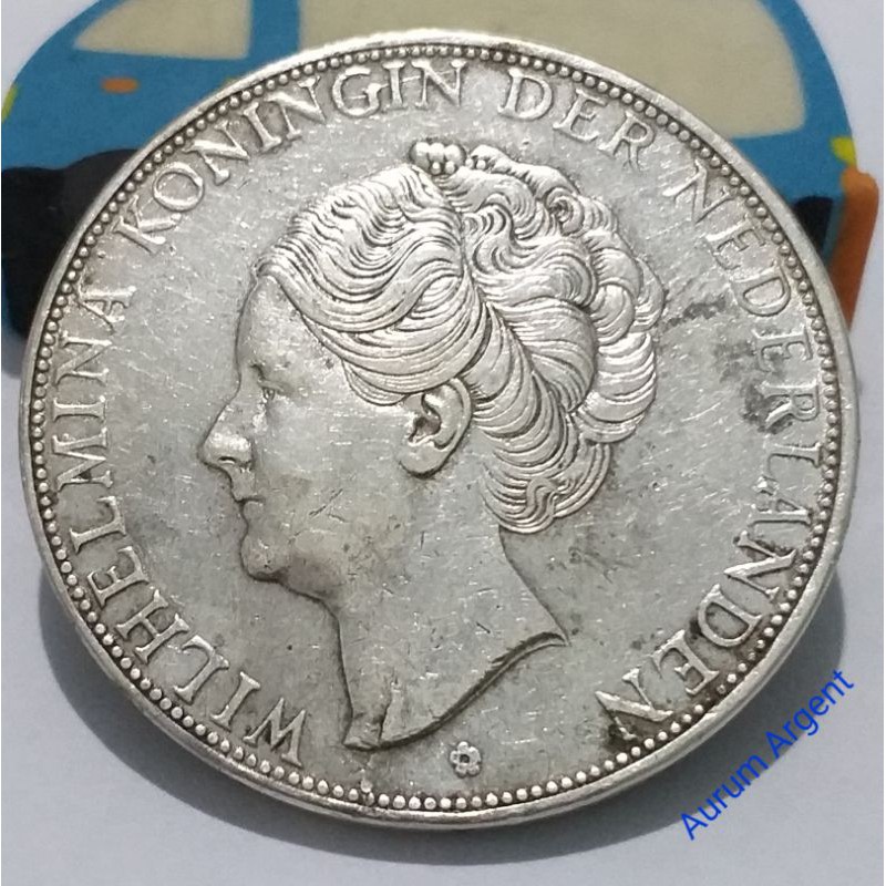 SWILH2.5G-26.. 1 PC KOIN PERAK KUNO ASLI 2.5 GULDEN WILHELMINA TH 1933.  -- SILVER COIN --