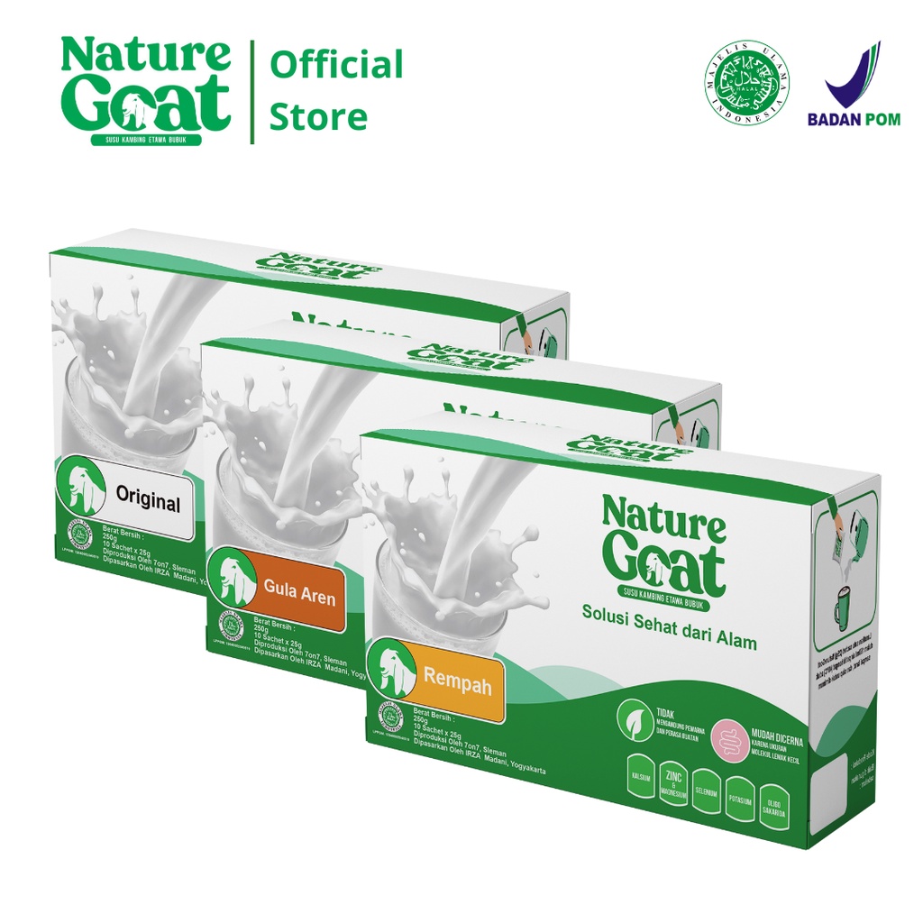 

Set 3 Varian Susu Kambing NatureGoat Rasa Original Rasa Gula Aren Rasa Rempah