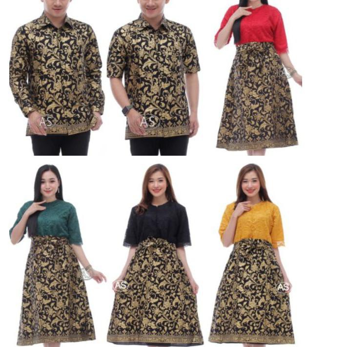 BESTSELLER- Batik Couple Dress Brokat Motif Daun Emas Terbaru, Kemeja Lengan Panjang Dan Pendek PROM