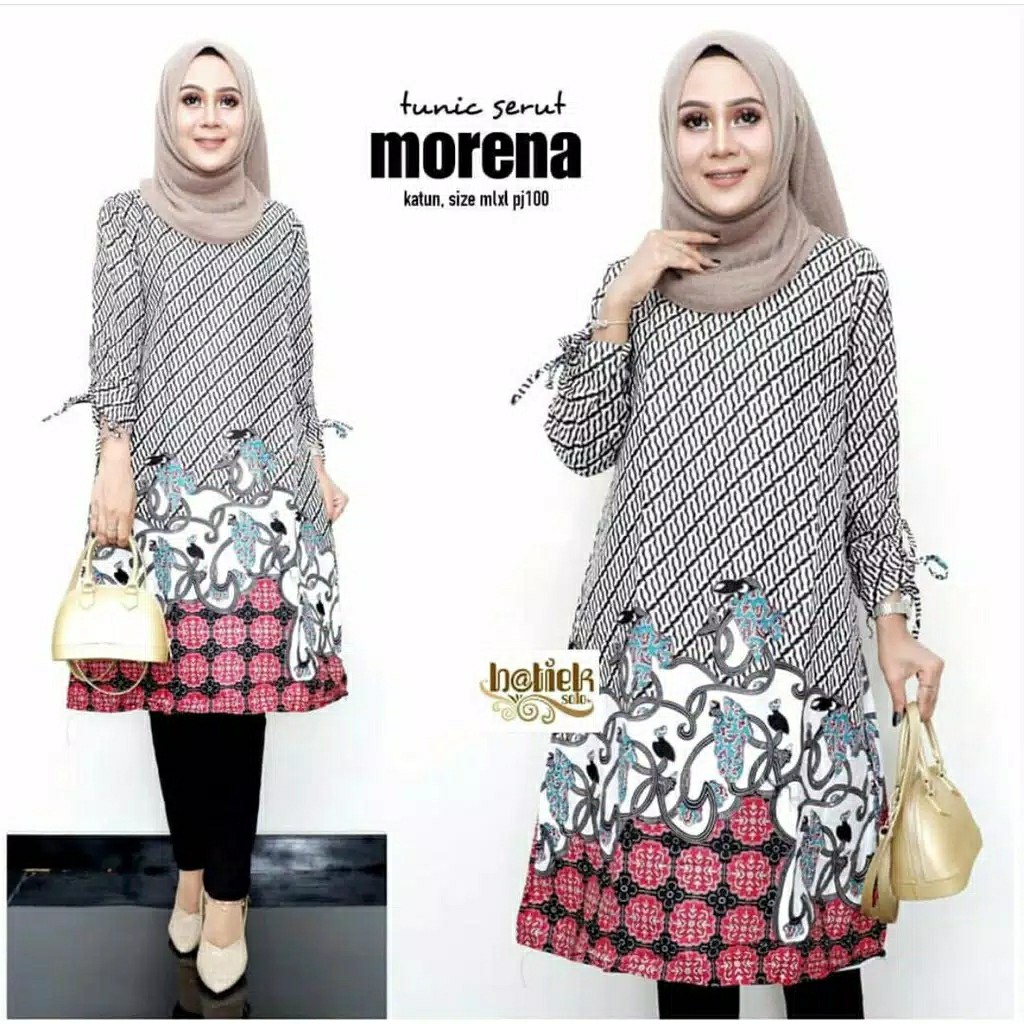 Cod - Dt Collection  - Tunik Batik Wanita  /cewek Lengan Serut Motif Morenaabu-abu