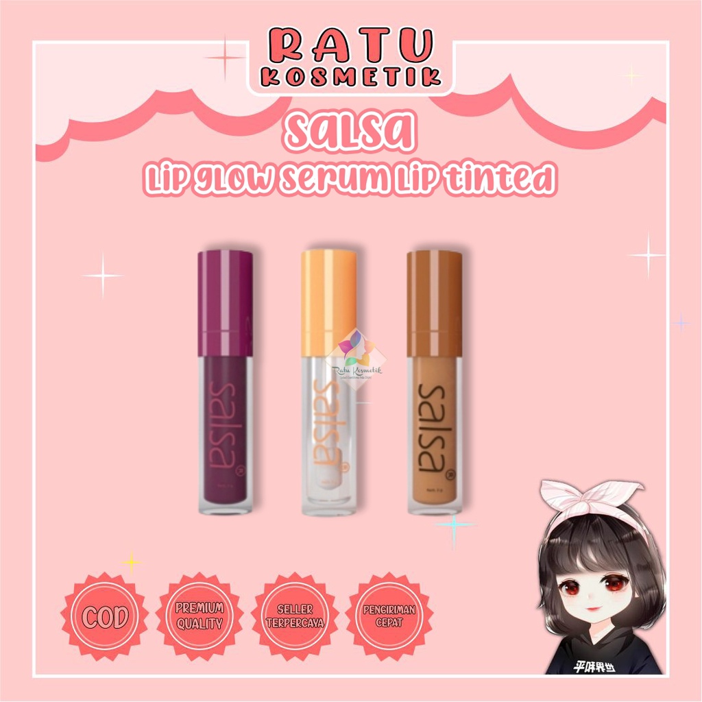 ❤ RATU ❤ Salsa Lip Glow Serum Lip Tinted Glow Serum Coral Nude | Twilight 3gr lippie Gloss | Pemerah &amp; Pelembab Bibir Alami BPOM✔️