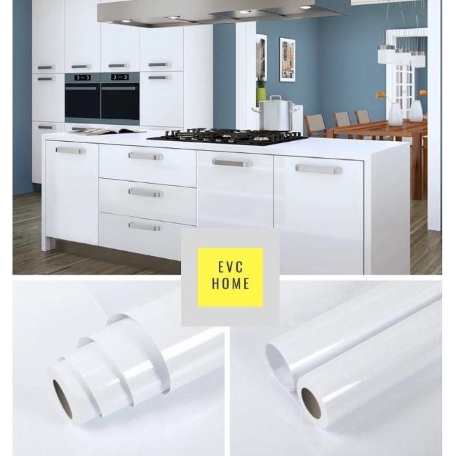 Wallpaper kitchen set / sticker dapur polos putih glossy Terbaru
