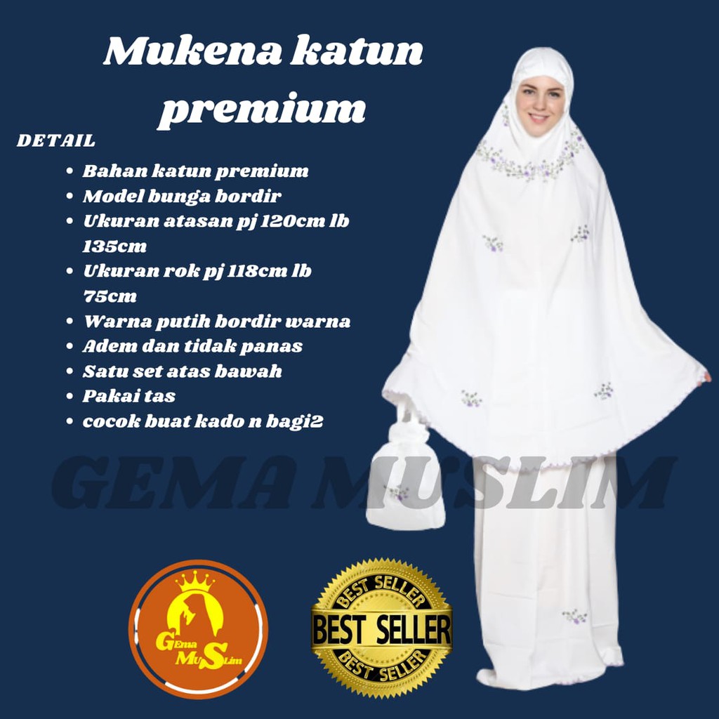 Mukena dewasa katun premium bunga bordir