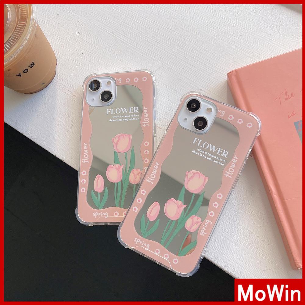 iPhone Case Acrylic HD Makeup Mirror Airbag Shockproof Protection Camera Green Pink Flowers Compatible For iPhone 11 iPhone 13 Pro Max iPhone 12 Pro Max iPhone 7 Plus iPhone xr