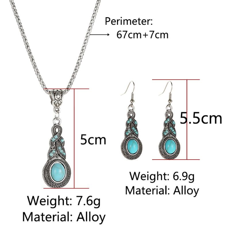 SIY  Ethnic Blue Stone Jewelry Sets Tibetan Silver Turquoise Necklace Earring Jewelry