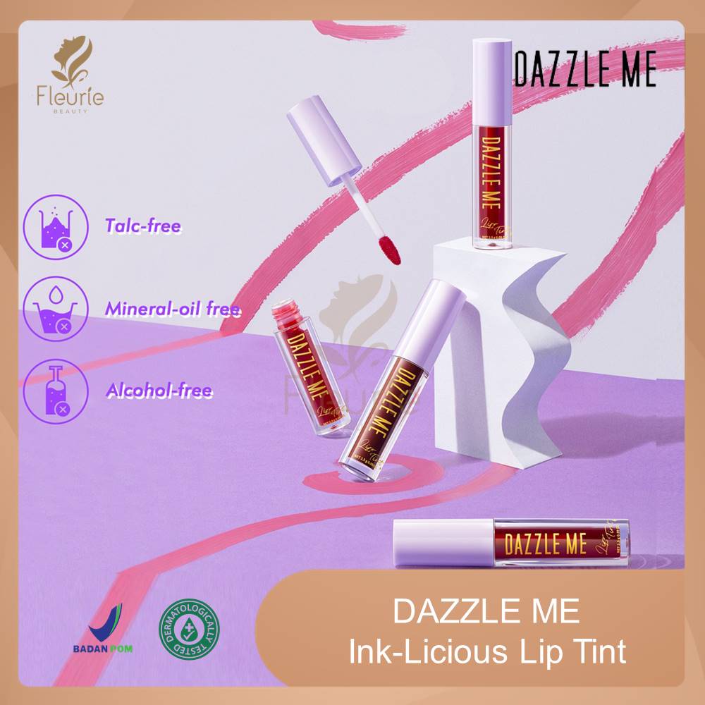 DAZZLE ME Ink-Licious Lip Tint - Pigmented Longlasting 12Jam Moisturizing - Dazzle Lip Tint Original BPOM