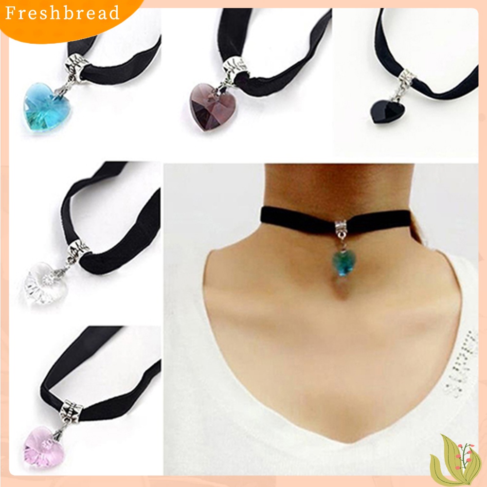 Fresh| Kalung Choker Handmade Liontin Hati Hias Berlian Imitasi Berkilau Ala Retrogotik Untuk Wanita