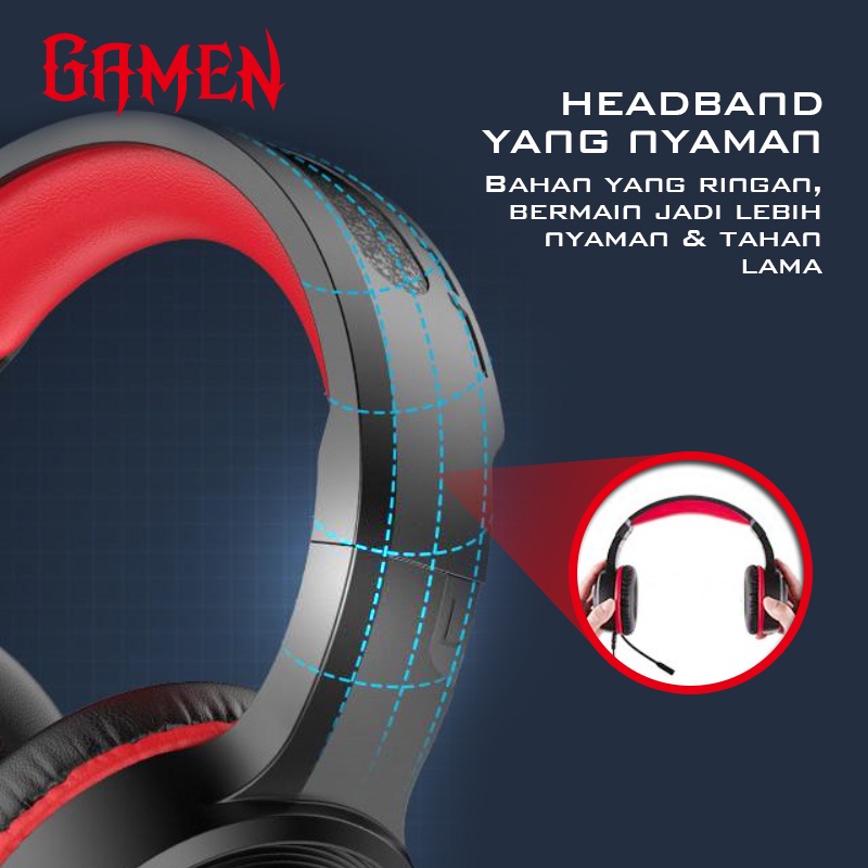 GAMEN Gaming Professional Headset / Earphone / Headphone Gaming GH100 Black 3D Sound With Mic For PC / Handphone / Laptop Original - Garansi 1 Tahun