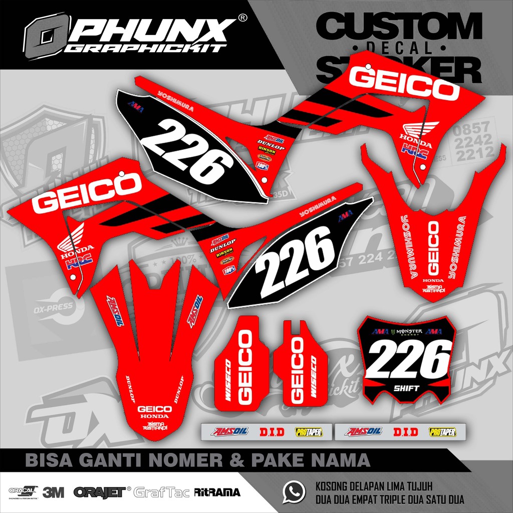 Stiker Decal CRF 150 L  Geico Cusom RED